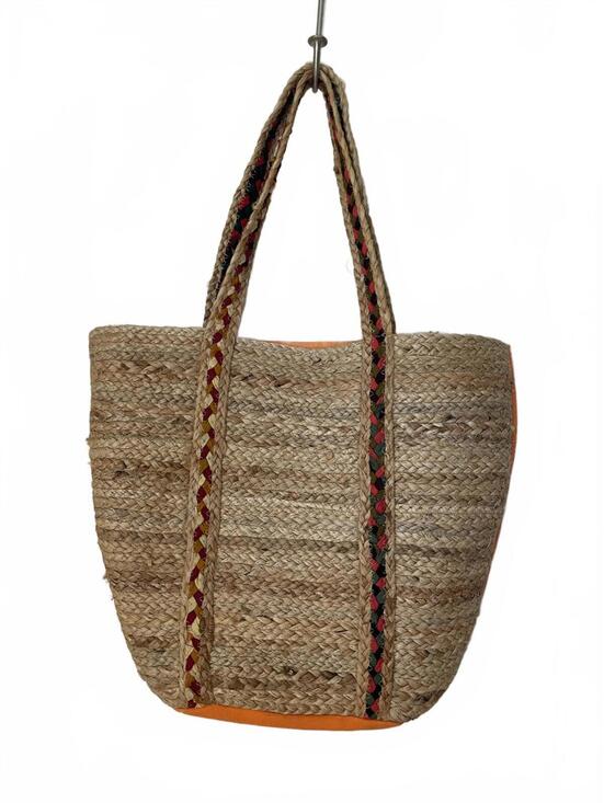 Handbags - Large Woven Beach Tote Bag with Orange Cloth Back